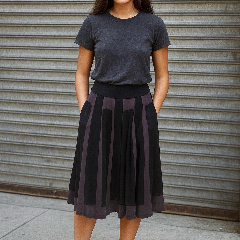 Black and Charcoal Midi Skirt